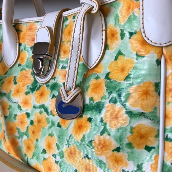 Dooney Bourke Petunia Floral Satchel Tote Bag White Leather Coated Canvas Purse - Picture 12 of 12